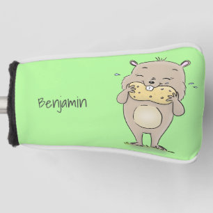 Cute happy smiling hamster with peanut cartoon golf head cover