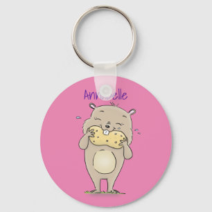 Cute happy smiling hamster with peanut cartoon key ring