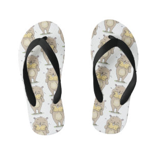 Cute happy smiling hamster with peanut cartoon kid's flip flops