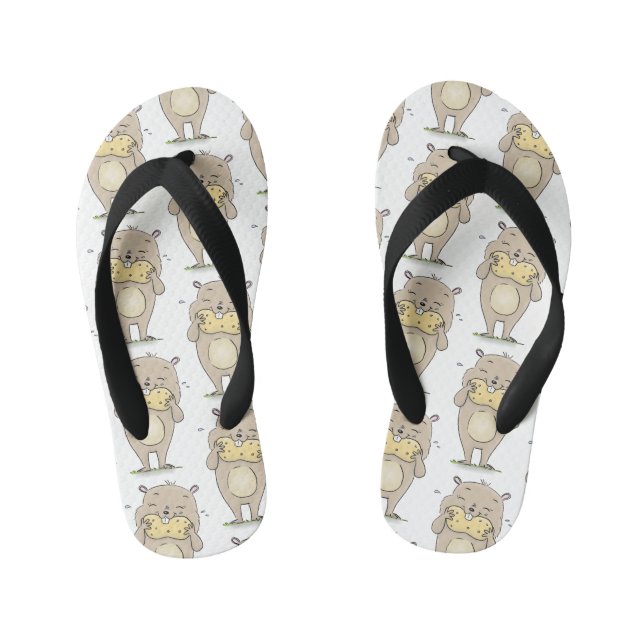 Cute happy smiling hamster with peanut cartoon kid's flip flops (Footbed)