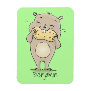 Cute happy smiling hamster with peanut cartoon magnet