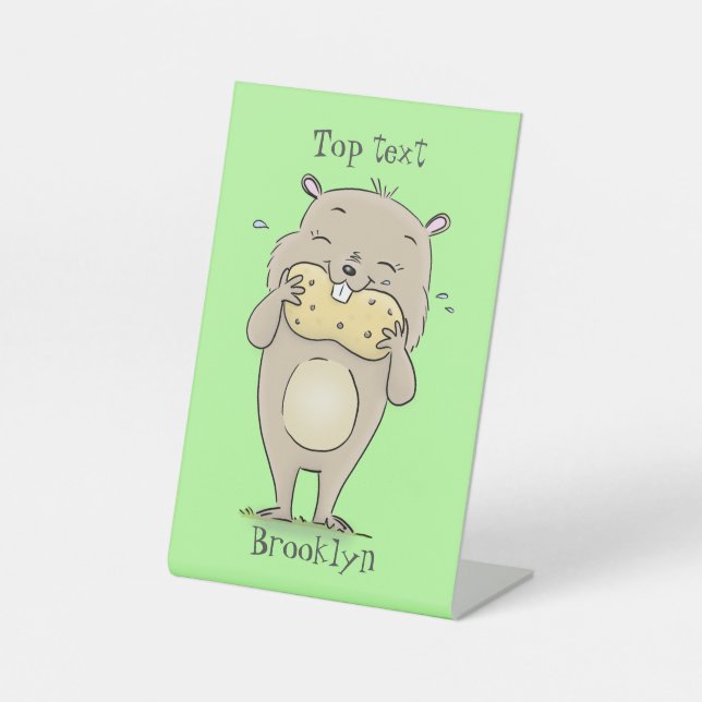 Cute happy smiling hamster with peanut cartoon pedestal sign (Front)