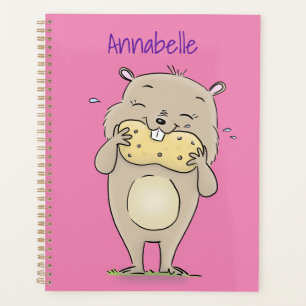 Cute happy smiling hamster with peanut cartoon planner