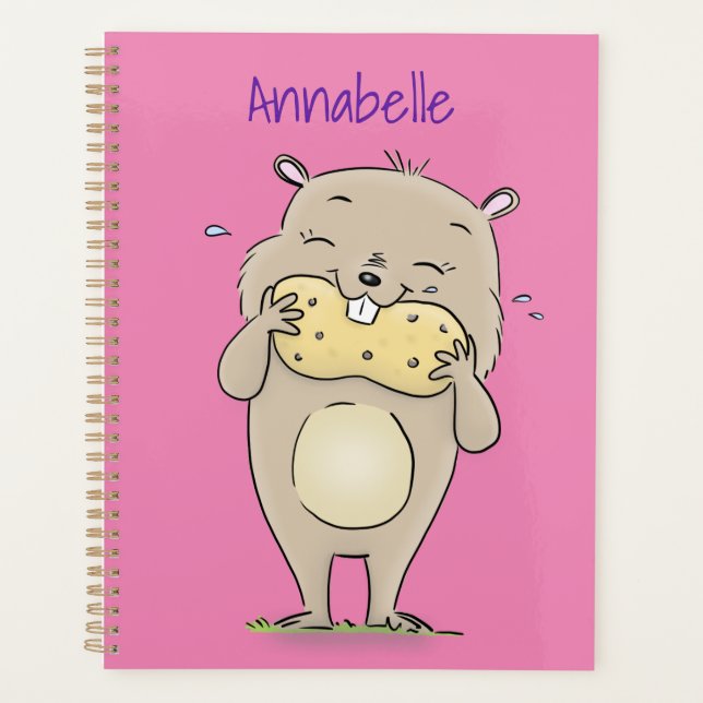 Cute happy smiling hamster with peanut cartoon planner (Front)
