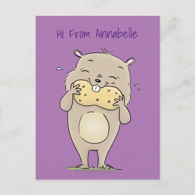 Cute happy smiling hamster with peanut cartoon postcard (Front)