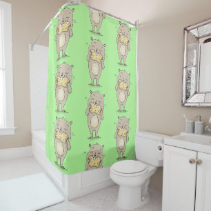 Cute happy smiling hamster with peanut cartoon shower curtain