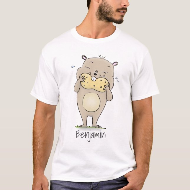 Cute happy smiling hamster with peanut cartoon T-Shirt (Front)