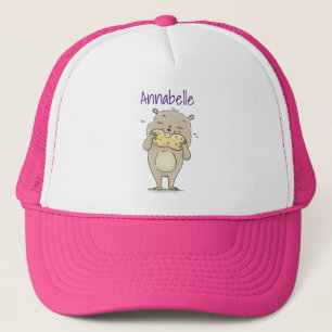 Cute happy smiling hamster with peanut cartoon trucker hat
