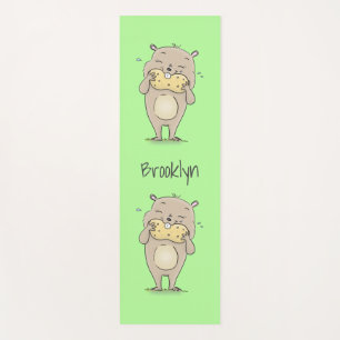 Cute happy smiling hamster with peanut cartoon yoga mat