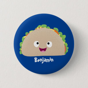 Cute happy smiling taco cartoon illustration  6 cm round badge