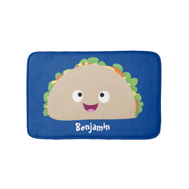 Cute happy smiling taco cartoon illustration bath mat (Front)