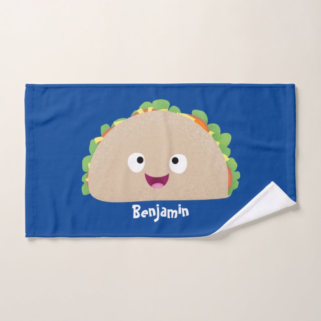 Cute happy smiling taco cartoon illustration  bath towel set (Hand Towel)