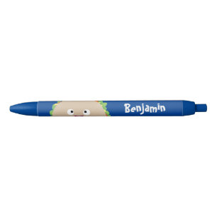 Cute happy smiling taco cartoon illustration black ink pen