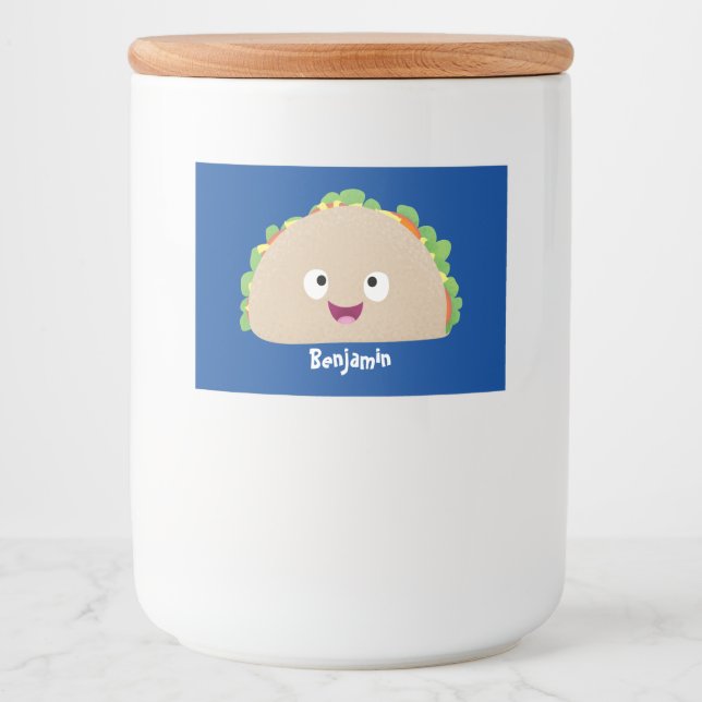 Cute happy smiling taco cartoon illustration  food label (Front)
