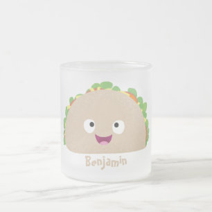Cute happy smiling taco cartoon illustration frosted glass coffee mug