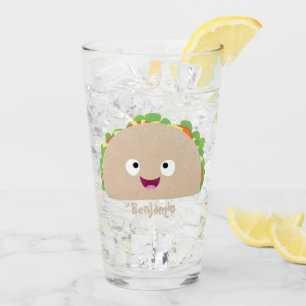 Cute happy smiling taco cartoon illustration glass