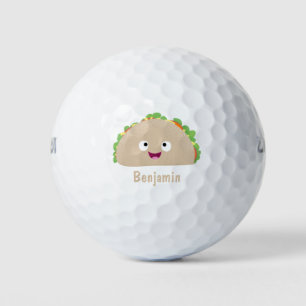 Cute happy smiling taco cartoon illustration golf balls