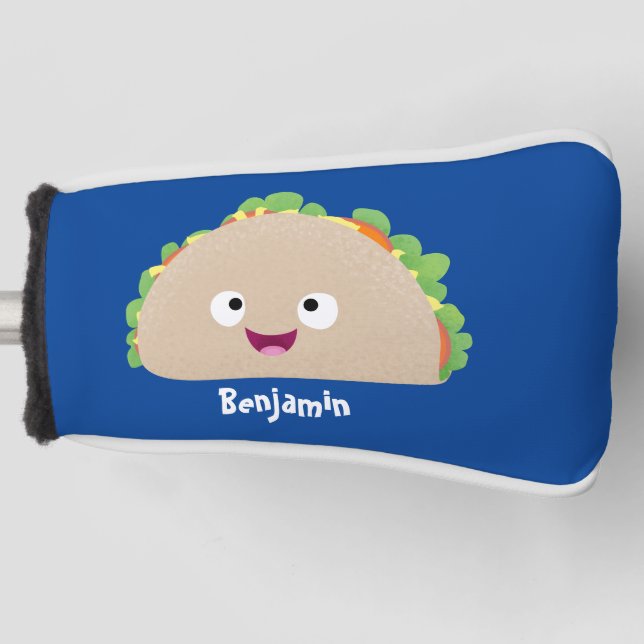 Cute happy smiling taco cartoon illustration  golf head cover (Front)