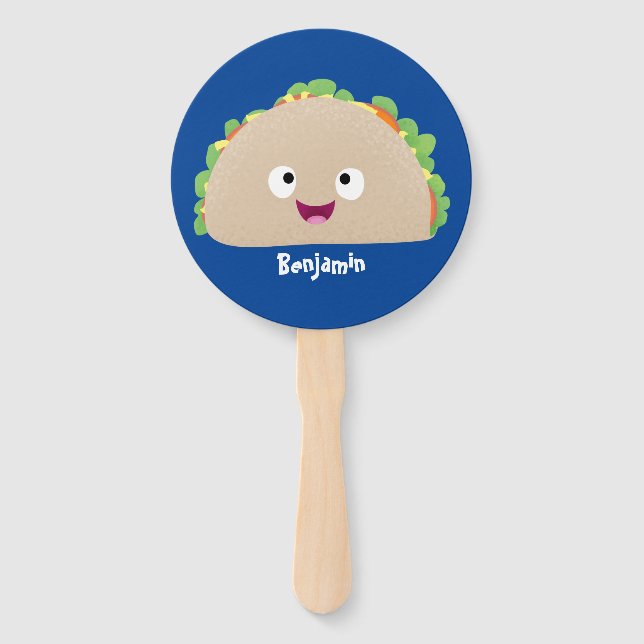 Cute happy smiling taco cartoon illustration hand fan (Front)