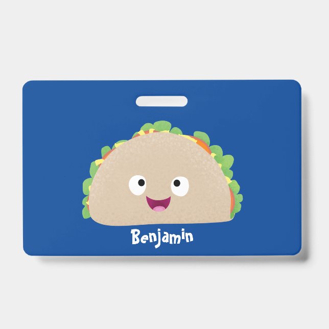 Cute happy smiling taco cartoon illustration  ID badge (Front)