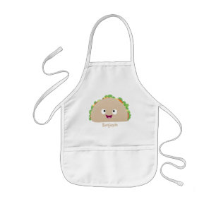 Cute happy smiling taco cartoon illustration kids apron