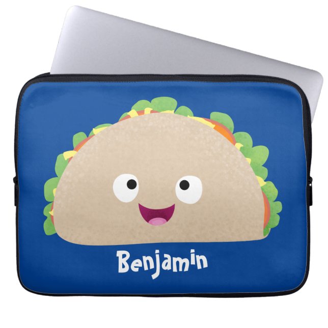 Cute happy smiling taco cartoon illustration laptop sleeve (Front)