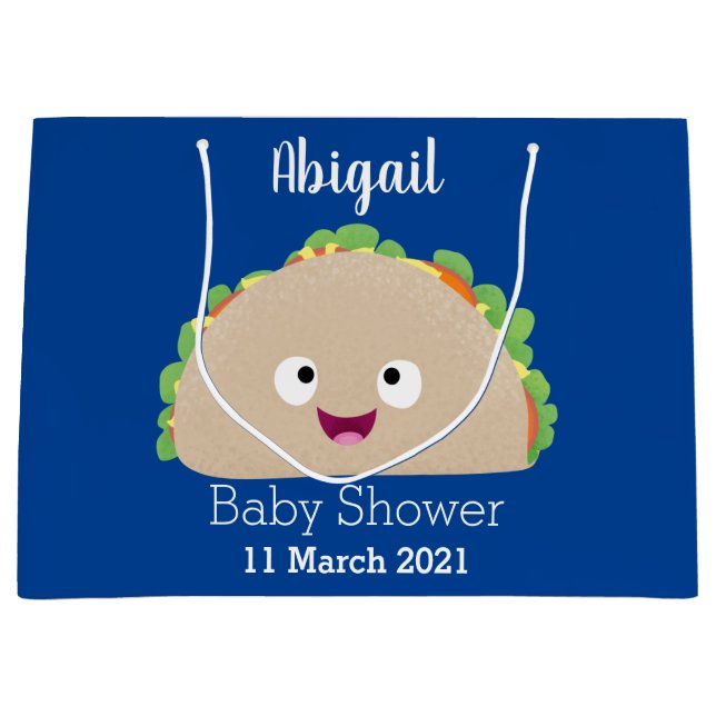 Cute happy smiling taco cartoon illustration large gift bag (Front)