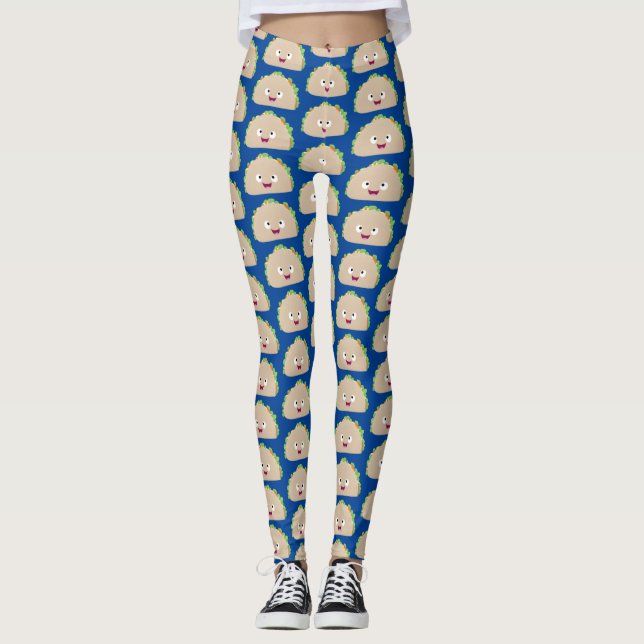 Cute happy smiling taco cartoon illustration leggings (Front)