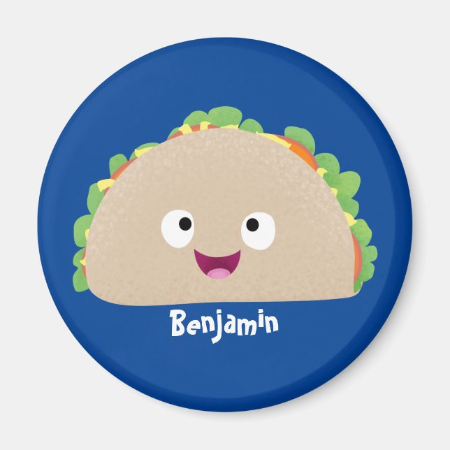 Cute happy smiling taco cartoon illustration magnet (Front)