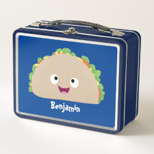 Cute happy smiling taco cartoon illustration metal lunch box