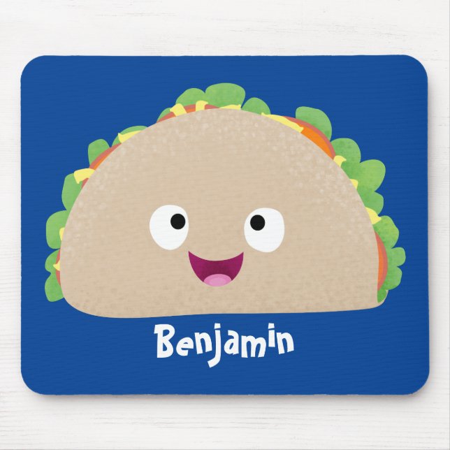 Cute happy smiling taco cartoon illustration mouse mat (Front)