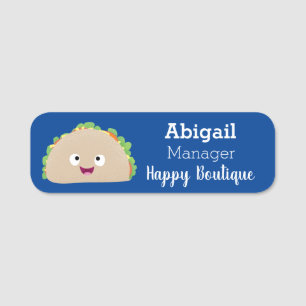 Cute happy smiling taco cartoon illustration name tag