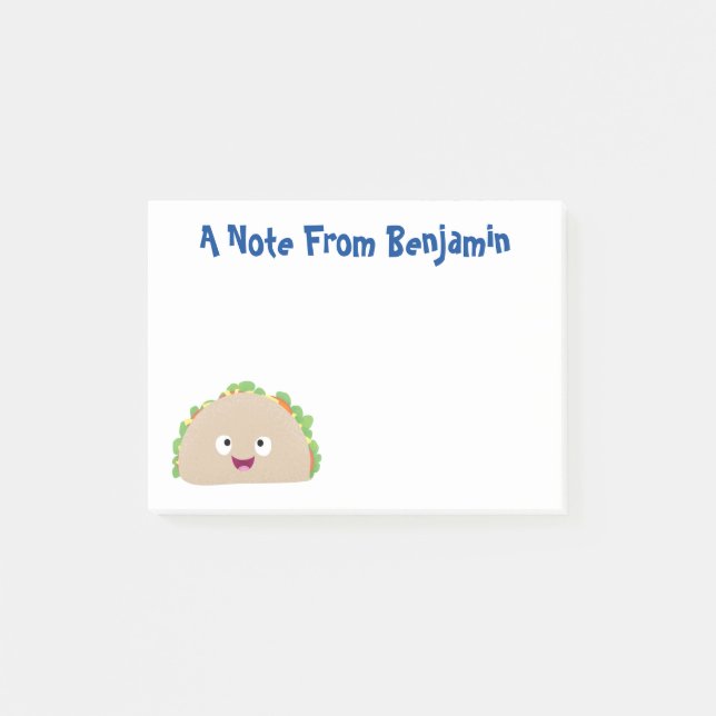 Cute happy smiling taco cartoon illustration  post-it notes (Front)
