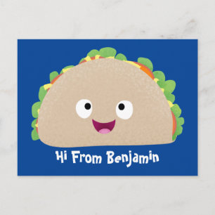 Cute happy smiling taco cartoon illustration postcard