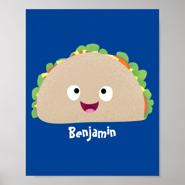 Cute happy smiling taco cartoon illustration poster (Front)