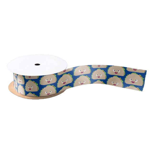 Cute happy smiling taco cartoon illustration satin ribbon (Spool)