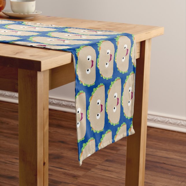 Cute happy smiling taco cartoon illustration short table runner (In Situ)