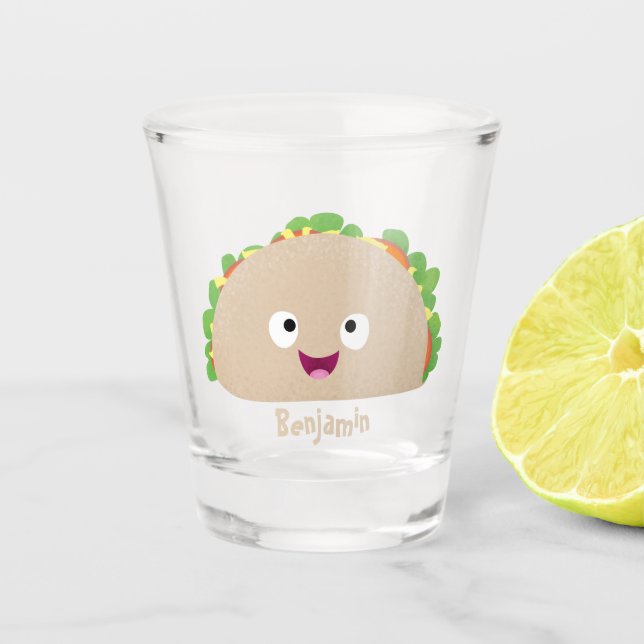 Cute happy smiling taco cartoon illustration shot glass (Front)