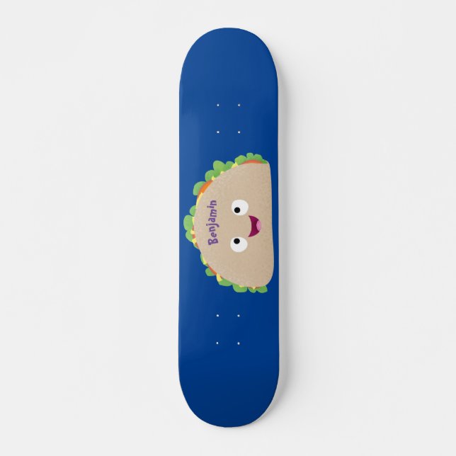 Cute happy smiling taco cartoon illustration skateboard (Front)
