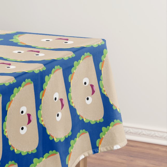 Cute happy smiling taco cartoon illustration tablecloth (In Situ)