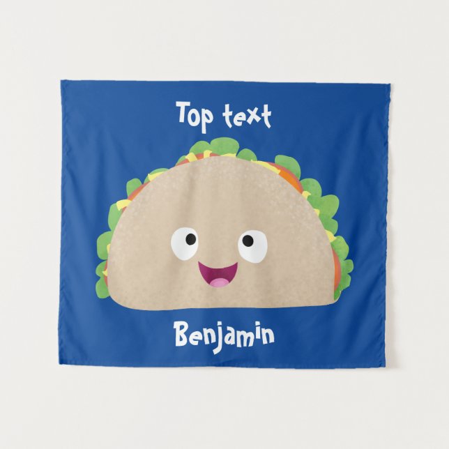 Cute happy smiling taco cartoon illustration tapestry (Front (Horizontal))