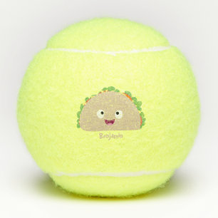 Cute happy smiling taco cartoon illustration tennis balls