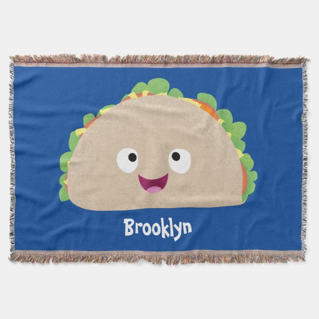Cute happy smiling taco cartoon illustration throw blanket (Front)