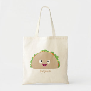 Cute happy smiling taco cartoon illustration tote bag