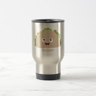 Cute happy smiling taco cartoon illustration travel mug