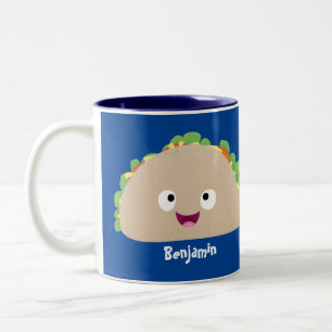 Cute happy smiling taco cartoon illustration Two-Tone coffee mug