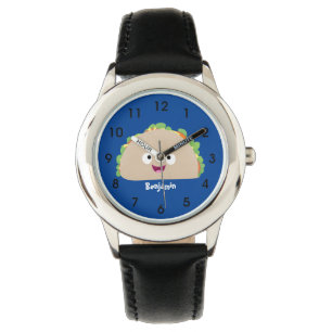 Cute happy smiling taco cartoon illustration watch
