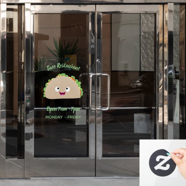 Cute happy smiling taco cartoon illustration window cling (Office Door)