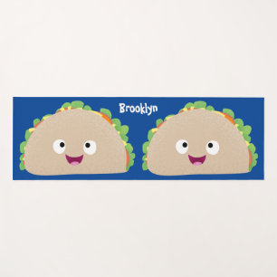 Cute happy smiling taco cartoon illustration yoga mat
