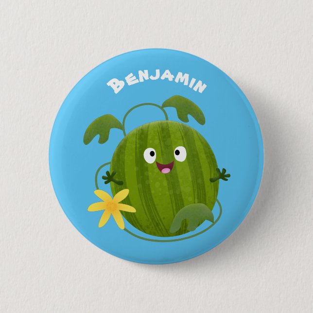 Cute happy smiling watermelon cartoon 6 cm round badge (Front)